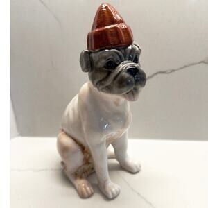 NEW Creative Co-Op Hand Painted Stoneware Bulldog Dog Vase Figurine